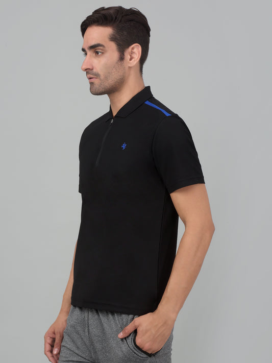 T-Shirt for Men | Breathable & Soft with Color Fastness Regular Fit Polo Neck Polyester Fabric Solid Pattern