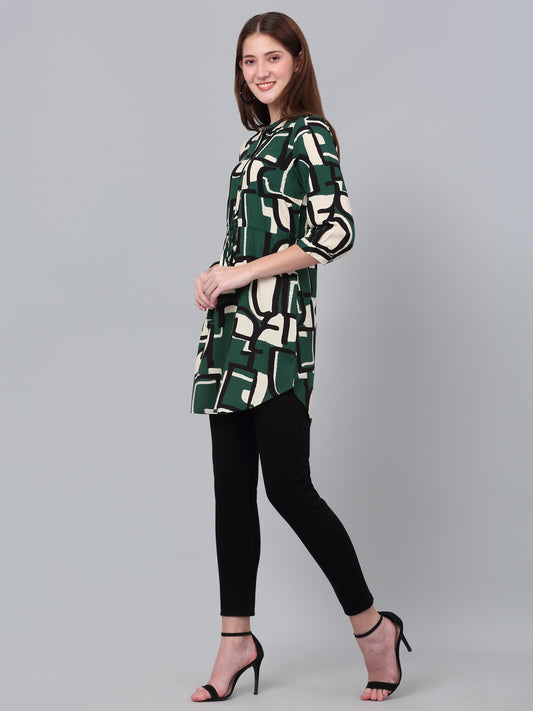 Women's Green Printed 3/4th Sleeve Long Tunic