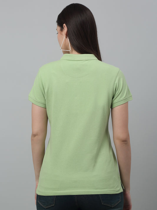 Women's Casual Regular Short Sleeve MintGreen Polo neck  T-Shirt