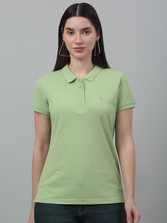 Women's Casual Regular Short Sleeve MintGreen Polo neck  T-Shirt