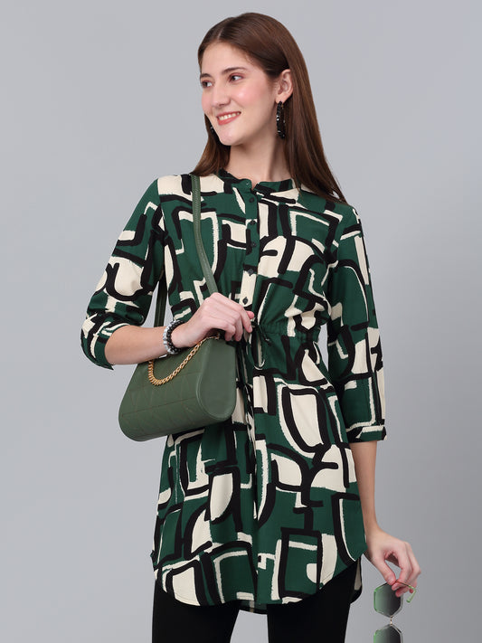 Women's Green Printed 3/4th Sleeve Long Tunic