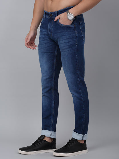 Men's Blue Solid Full Length Stretchable Jeans