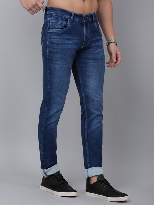 Denim Jeans for Men l Breathable & Soft with Color Fastness Ultra Narrow Fit Cotton Fabric Solid Pattern Button Closure