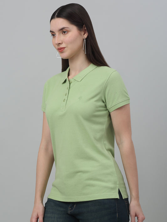 Women's Casual Regular Short Sleeve MintGreen Polo neck  T-Shirt