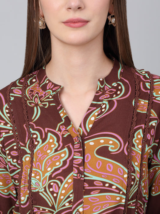 Women's Brown Paisley Print Casual Dress