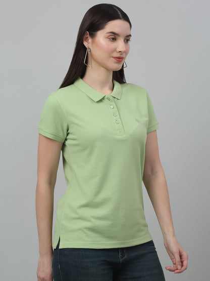 Women's Casual Regular Short Sleeve MintGreen Polo neck  T-Shirt