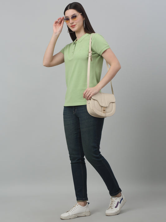 Women's Casual Regular Short Sleeve MintGreen Polo neck  T-Shirt