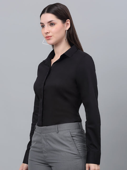 Women's Formal Slim Fit Black Regular Full Sleeve  Shirt