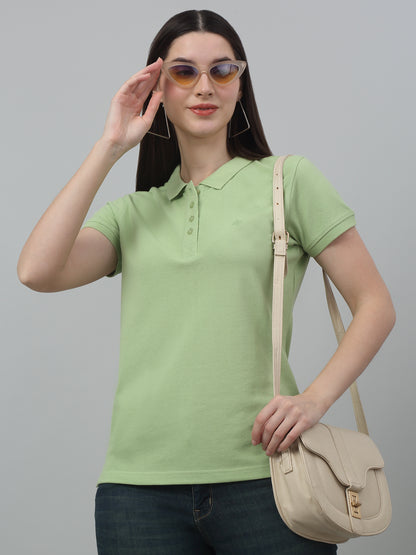 Women's Casual Regular Short Sleeve MintGreen Polo neck  T-Shirt