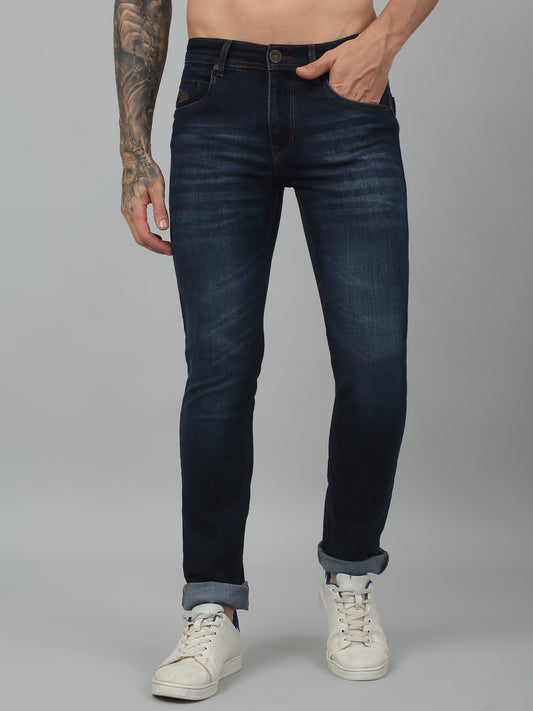 Denim Jeans for Men l Breathable & Soft with Color Fastness Ultra Narrow Fit Cotton Fabric Solid Pattern Button Closure