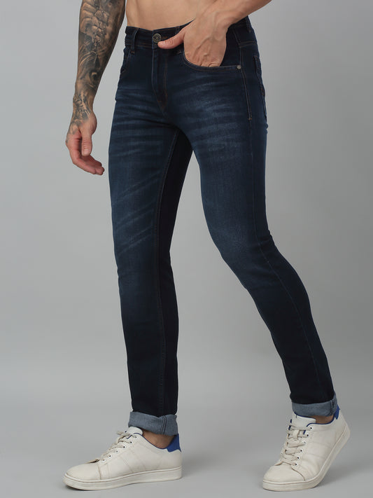 Denim Jeans for Men l Breathable & Soft with Color Fastness Ultra Narrow Fit Cotton Fabric Solid Pattern Button Closure
