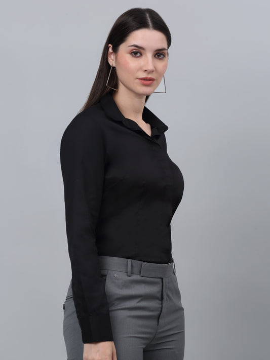 Women's Formal Slim Fit Black Regular Full Sleeve  Shirt