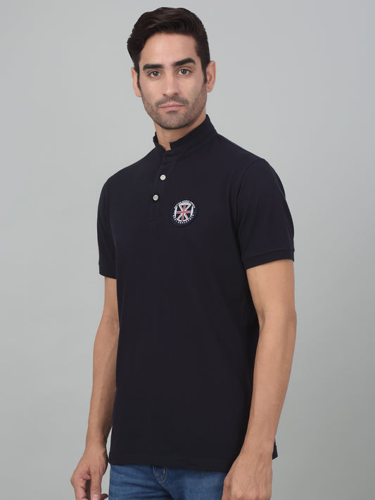 T-Shirt for Men | Breathable & Soft with Color Fastness Regular Fit Mandarin Collar Poly Cotton Fabric Solid Pattern