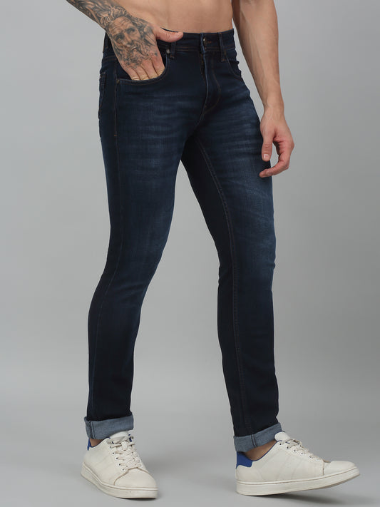 Denim Jeans for Men l Breathable & Soft with Color Fastness Ultra Narrow Fit Cotton Fabric Solid Pattern Button Closure