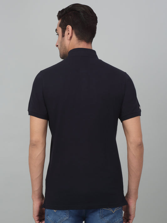 T-Shirt for Men | Breathable & Soft with Color Fastness Regular Fit Mandarin Collar Poly Cotton Fabric Solid Pattern
