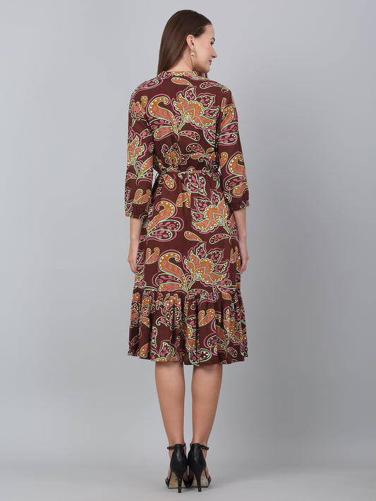 Women's Brown Paisley Print Casual Dress