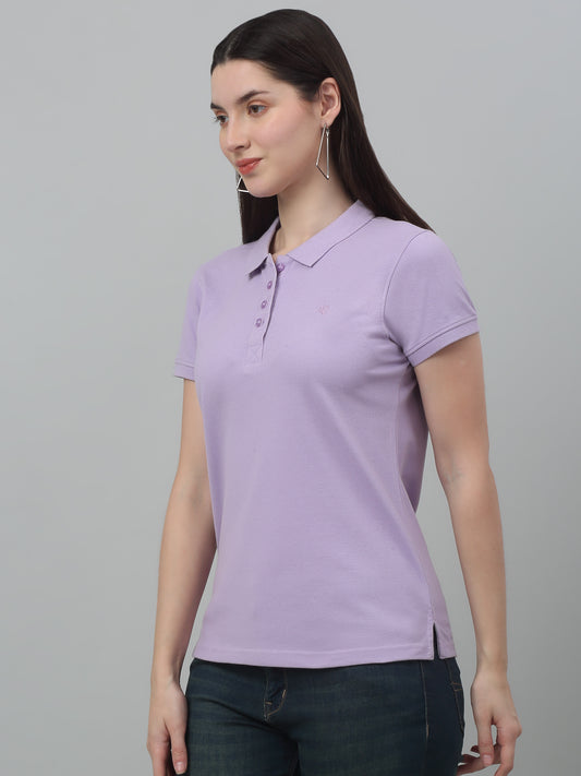 Women's Casual Regular Short Sleeve Lavender Polo neck  T-Shirt