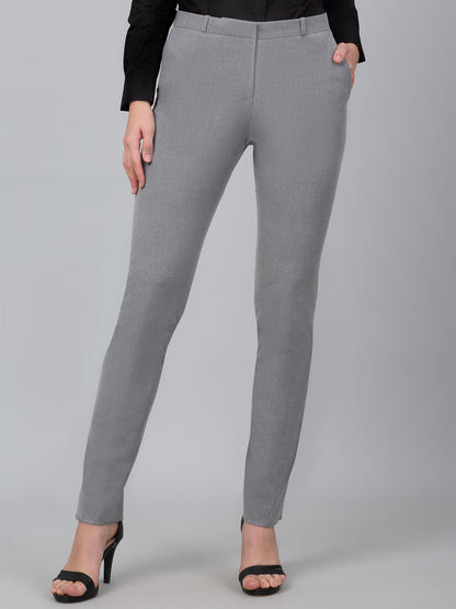 Women's Grey Solid Non-Pleated Formal Trouser