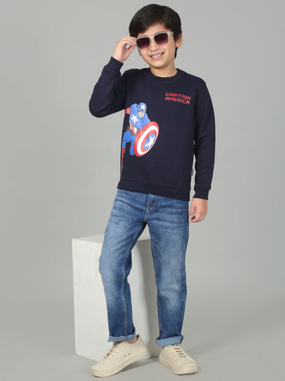 Boys Blue Printed Round Neck Full Sleeves Casual Sweatshirt