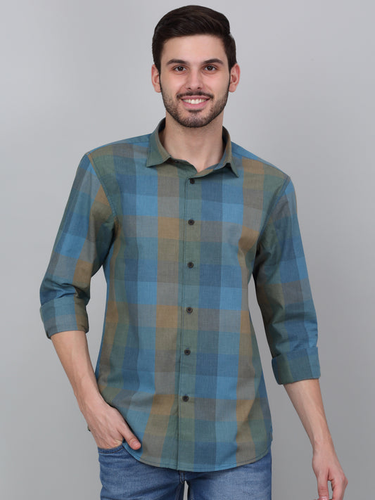 Casual Shirt for Men | Breathable & Soft with Color Fastness Regular Fit Spread Collar Neck Cotton Blend Fabric Checkered Pattern