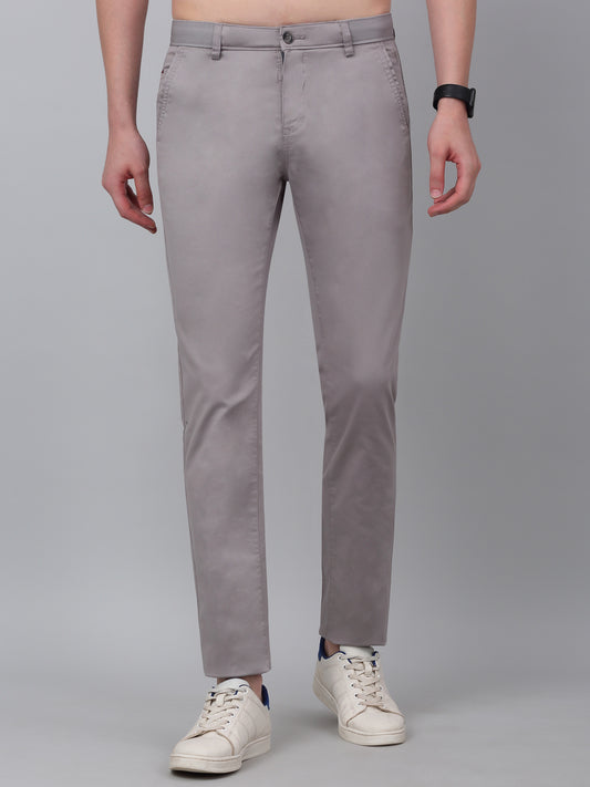 Men's Grey Self-Design Non-Pleated Stretchable Casual Trouser