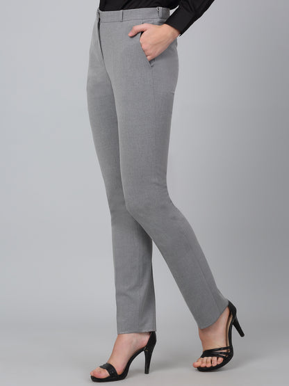 Women's Grey Solid Non-Pleated Formal Trouser