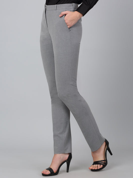 Women's Grey Solid Non-Pleated Formal Trouser