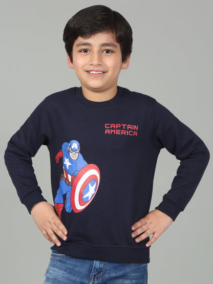 Boys Blue Printed Round Neck Full Sleeves Casual Sweatshirt