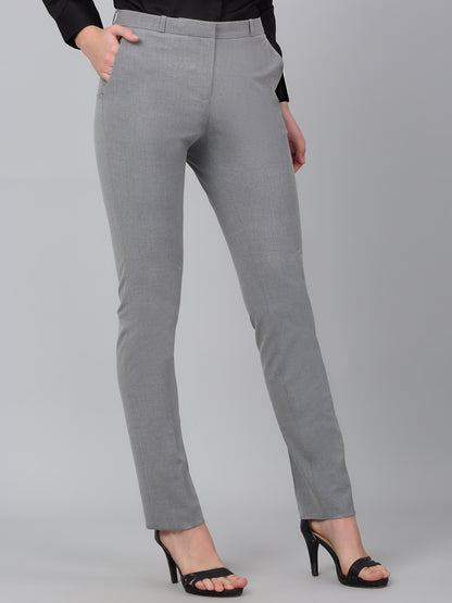 Women's Grey Solid Non-Pleated Formal Trouser