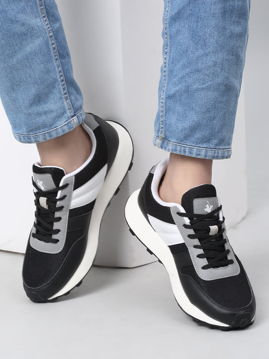 Men Lace-Up Black Casual Sneakers