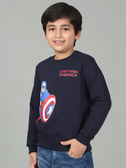 Boys Blue Printed Round Neck Full Sleeves Casual Sweatshirt