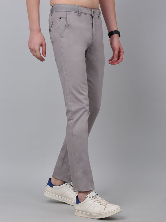 Men's Grey Self-Design Non-Pleated Stretchable Casual Trouser