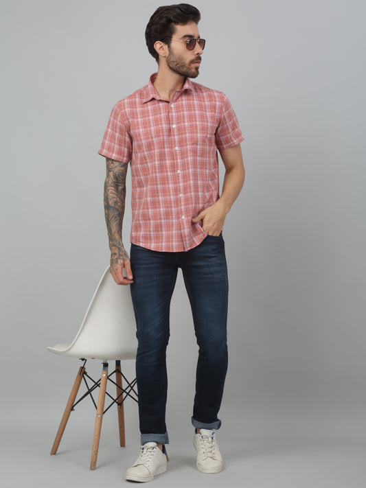 Men's Red Casual Medium Checks Half sleeve Shirt