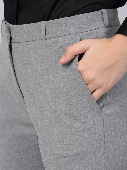 Women's Grey Solid Non-Pleated Formal Trouser