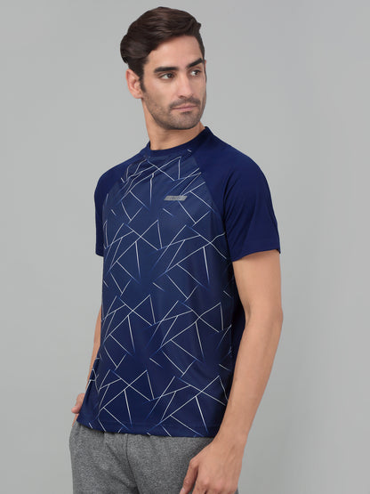 Men's Navy Blue Round neck Half Sleeve T-Shirt with printed front