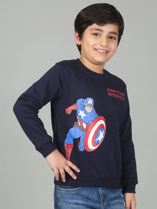 Boys Blue Printed Round Neck Full Sleeves Casual Sweatshirt