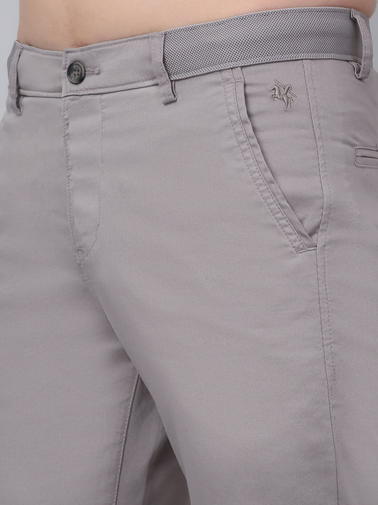Men's Grey Self-Design Non-Pleated Stretchable Casual Trouser