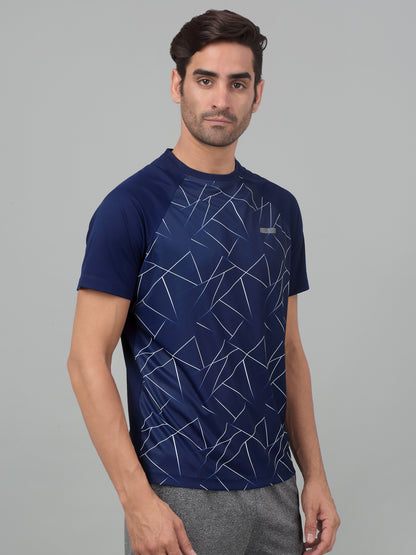 Men's Navy Blue Round neck Half Sleeve T-Shirt with printed front