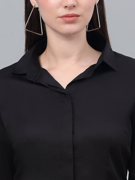 Women's Formal Slim Fit Black Regular Full Sleeve  Shirt