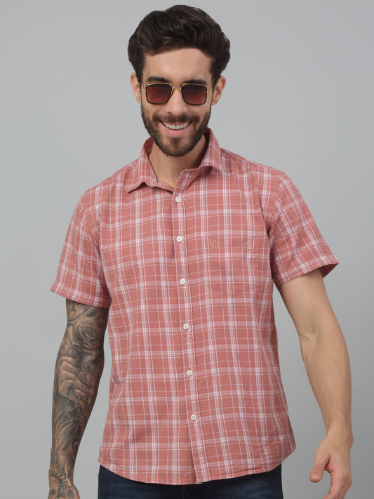 Men's Red Casual Medium Checks Half sleeve Shirt