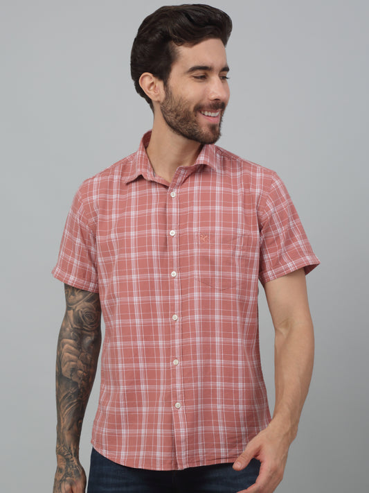 Men's Red Casual Medium Checks Half sleeve Shirt