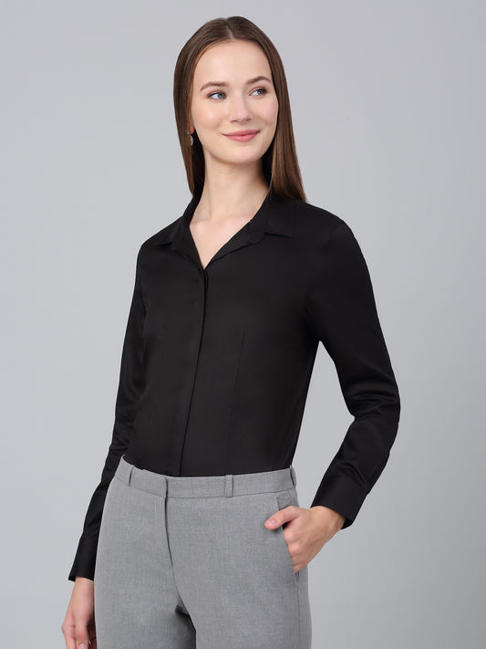 Women's Black Solid Formal Shirt