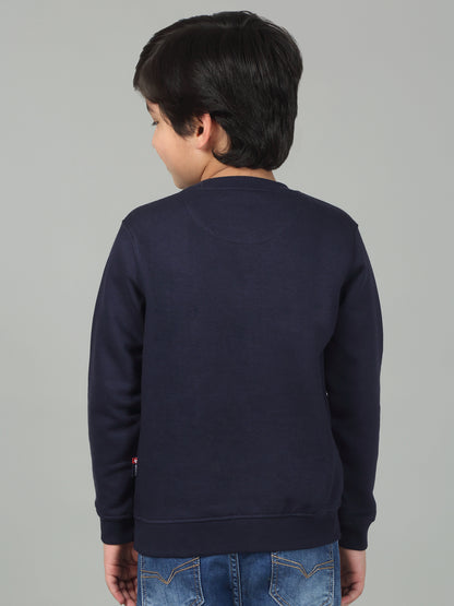 Boys Blue Printed Round Neck Full Sleeves Casual Sweatshirt