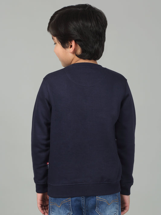 Boys Blue Printed Round Neck Full Sleeves Casual Sweatshirt