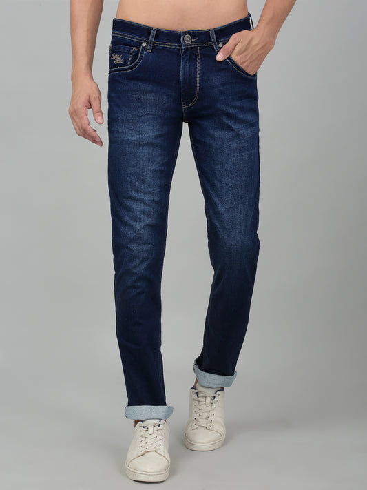 Denim Jeans for Men l Breathable & Soft with Color Fastness Ultra Narrow Fit Cotton Fabric Solid Pattern Button Closure