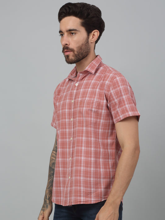 Men's Red Casual Medium Checks Half sleeve Shirt