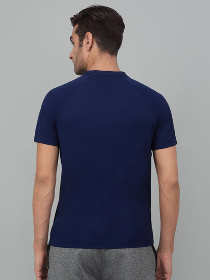 Men's Navy Blue Round neck Half Sleeve T-Shirt with printed front