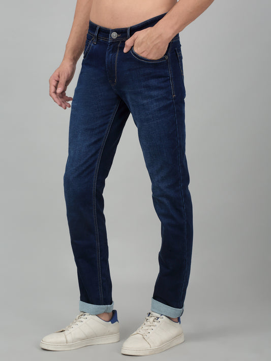 Denim Jeans for Men l Breathable & Soft with Color Fastness Ultra Narrow Fit Cotton Fabric Solid Pattern Button Closure