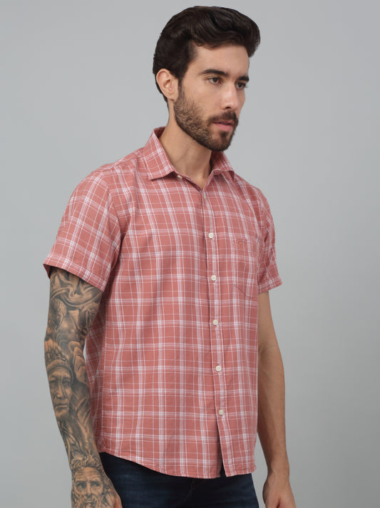 Men's Red Casual Medium Checks Half sleeve Shirt