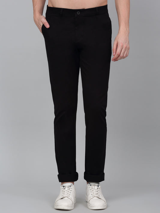 Men's Black Solid Non-Pleated Casual Trouser